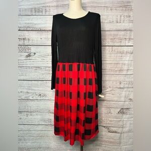 Cream N Sugar Black Red Plaid Dress Long Sleeve Midi Dress